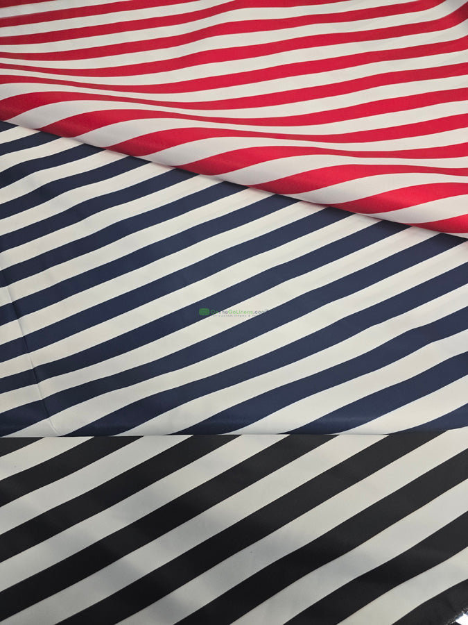 1" Stripe Lamour Satin Event Drapery Panels | Custom-Made | Black, Navy & Red
