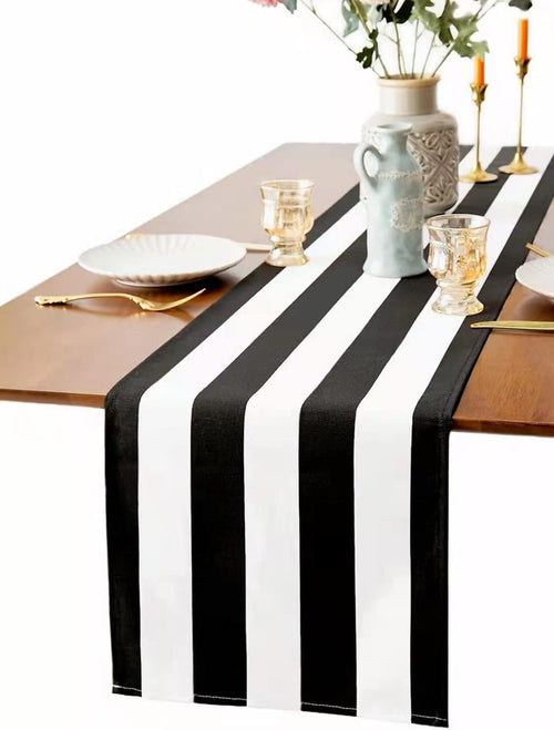 1" Stripe Lamour Satin Table Runners for Weddings and Events in Black, Red and Navy