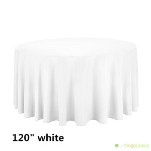 120" Round Polyester Tablecloth Ready to Ship in White, Ivory and Black