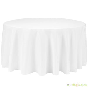 132" Round Polyester Tablecloth Ready to Ship in White, Ivory and Black