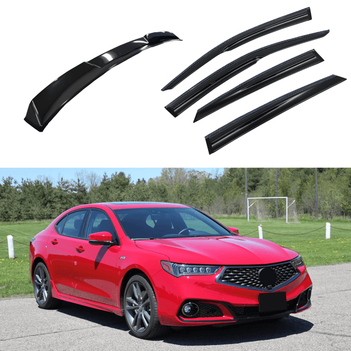2015-2020 Acura TLX - Window Vent Visors & Rear Roof Spoiler - Carbon Print Trim