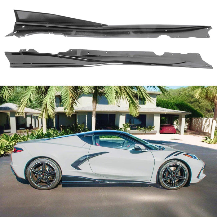 High-Quality Gloss Black Side Skirt Extensions for 2020 Corvette C8 by SuperAutoUSA