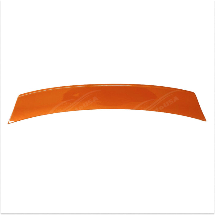 Artistic view of the WRX STI 2022 2023 2024 featuring the Ducktail Wing Spoiler in Solar Orange Pearl, showcasing sleek lines and modern styling.