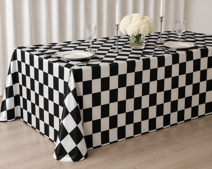 3 inch checker lamour satin 8ft table drape