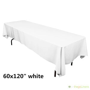60" x 120" Banquet Polyester Tablecloth Ready to Ship in White, Ivory and Black