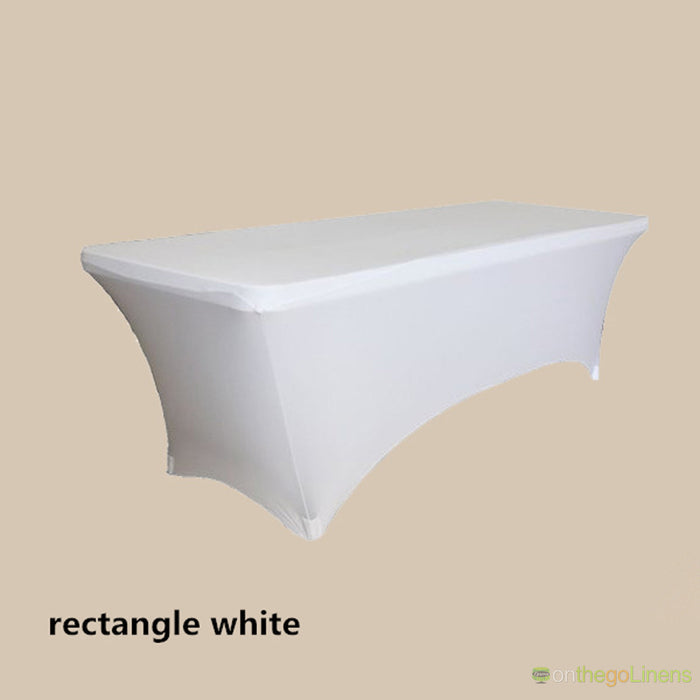 8ft Spandex Tablecloth Ready to Ship in White, Ivory and Black