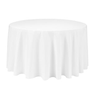 90" Round Polyester Tablecloth Ready to Ship in White, Ivory and Black
