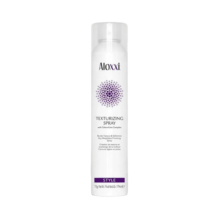 Aloxxi texturizing spray bottle on a neutral background