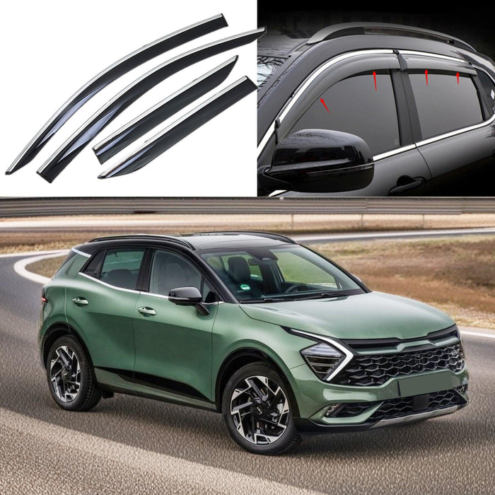 Chrome Trim Rain Wind Guards Window Vent Visors Fits 2023-2025 Sportage