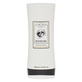 White shampoo bottle with black label on a white background