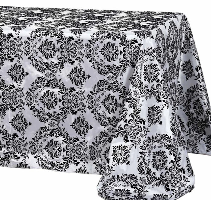 Damask Flocking Taffeta Tablecloths, Overlays & Table Drapes for Events