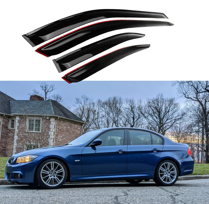 Fit 2006-2011 BMW 3 Series E90 Out-Channel Vent Window Visors Rain Sun Wind Guards Shade Deflectors