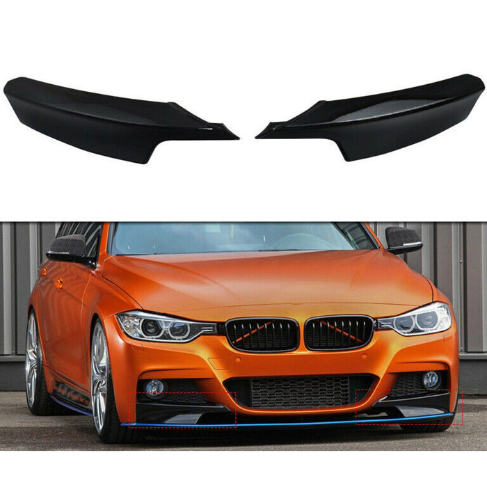 Fit 2012-2018 BMW 3 Series F30 M Sport Front Bumper Lip Corner Splitters (Gloss Black)