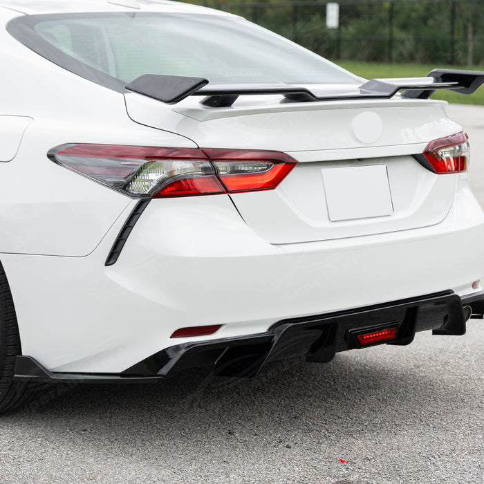 Fit 2018-2024 Toyota Camry TRD Style LED Brake Light Gloss Black Rear Diffuser & Corner Splitters