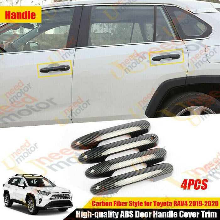 Fit 2019-2021 Toyota RAV4 Car Side Door Handle Cover Trim (Carbon Fiber Print, Smart Holes)