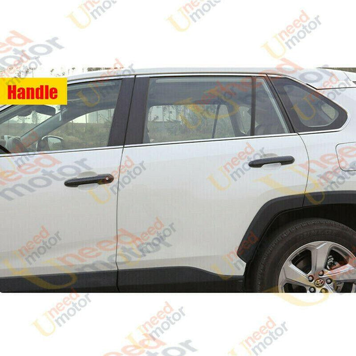 Fit 2019-2021 Toyota RAV4 Car Side Door Handle Cover Trim (Carbon Fiber Print, Smart Holes)