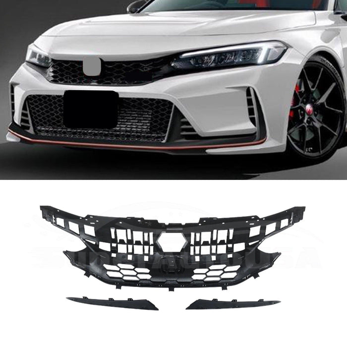 Fit 22-23 Honda Civic Type R Gloss Black Si Style Front Bumper Honeycomb Grille