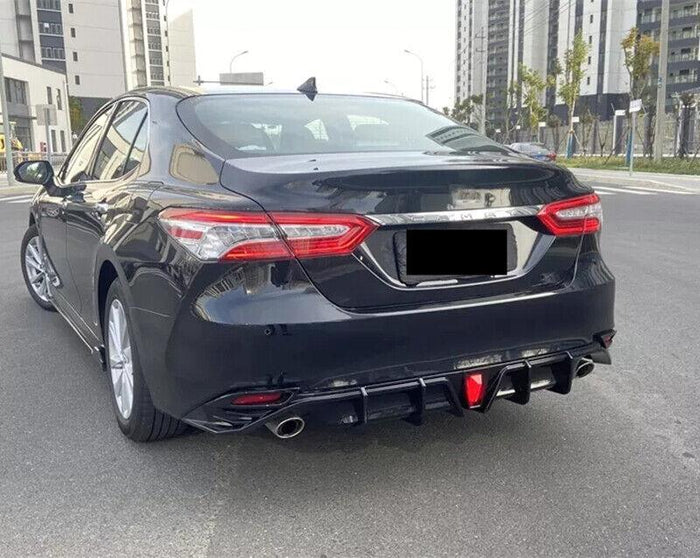 Fit For 2018-2024 Toyota Camry LE XLE Rear Bumper Lower Diffuser Spoiler with LED Light (Gloss Black)