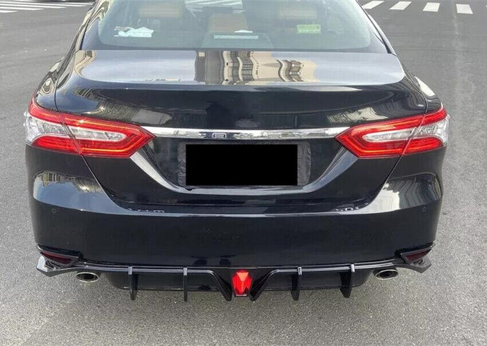 Fit For 2018-2024 Toyota Camry LE XLE Rear Bumper Lower Diffuser Spoiler with LED Light (Gloss Black)