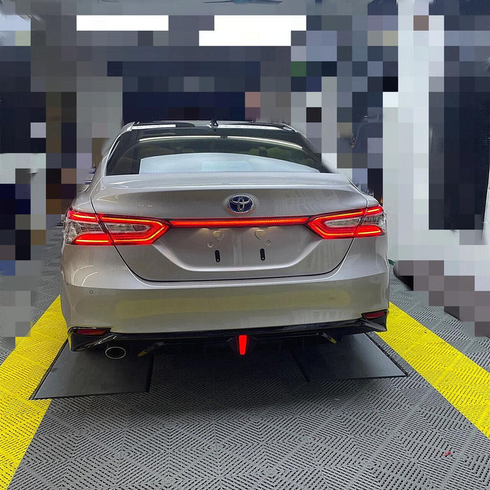 Fit For 2018-2024 Toyota Camry LE XLE Rear Bumper Lower Diffuser Spoiler with LED Light (Gloss Black)