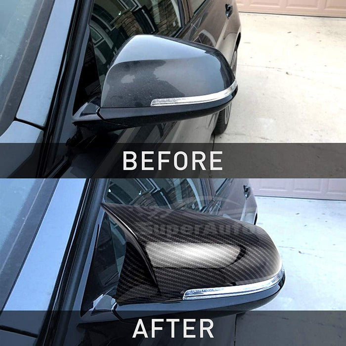Fits 2012-2016 BMW 5 Series F10 F15 M Style Rearview Side Mirror Cover Caps Horn (Carbon Fiber Print)