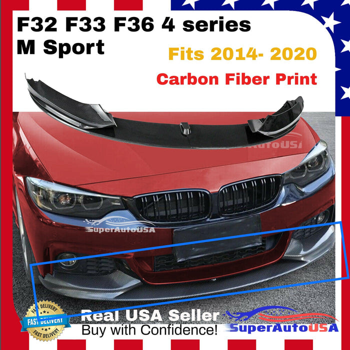 Fits 2014-2020 BMW F32 F33 F36 4 Series M Sport Front Lip Spoiler (Carbon Fiber Print)