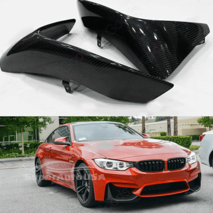 Fits 2015-2020 BMW F80 M3 F82 F83 M4 Front Corner Splitters Molding Trim Cover (Carbon Fiber Print)