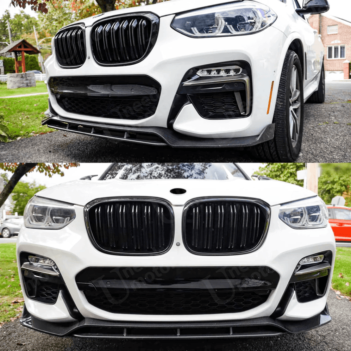 Fits 2018-2021 BMW X3 G01 Gloss Black/ Carbon Fiber Print Front Bumper Lip Spoiler