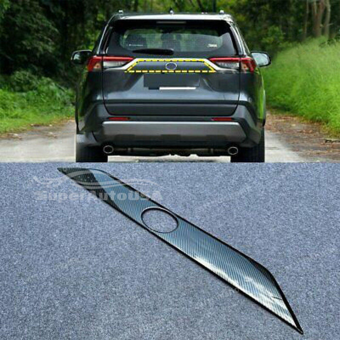 Fits 2019-2025 Toyota RAV4 Rear Door Trunk Lid Decoration Latch Cover Molding Trim (Carbon Fiber Print)