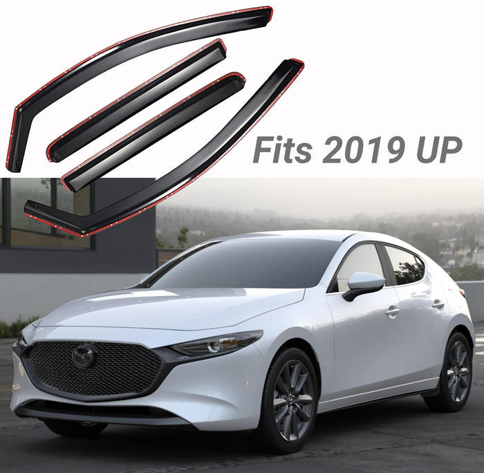 Fits 2019-2027 Mazda3 Sedan In-Channel Vent Window Visors Rain Sun Wind Guards Shade Deflectors