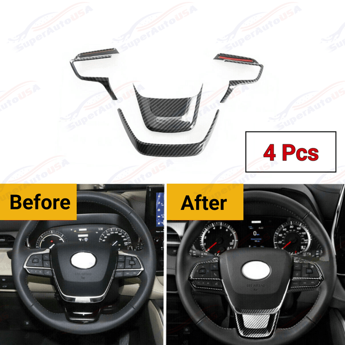 Fits Toyota Highlander 20-24 Carbon Fiber Print Steering Wheel Control Panel Cover Trim