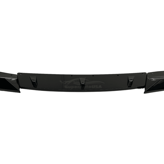 Elegant Front Spoiler in Car on a 2020 BMW 3 Series G20, showcasing its glossy black finish and streamlined design