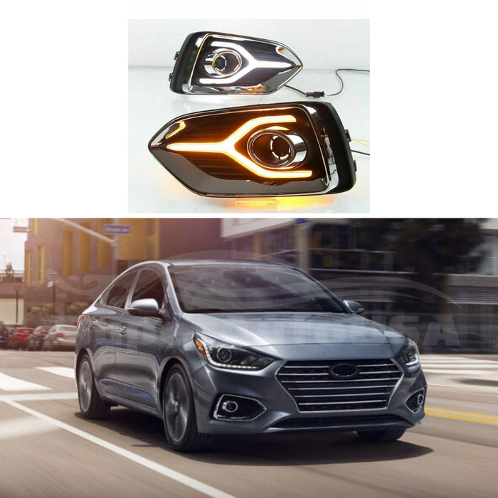 For Hyundai Accent Solarius 2017-2019 LED Daytime Day Fog Lights DRL Signal Lamp