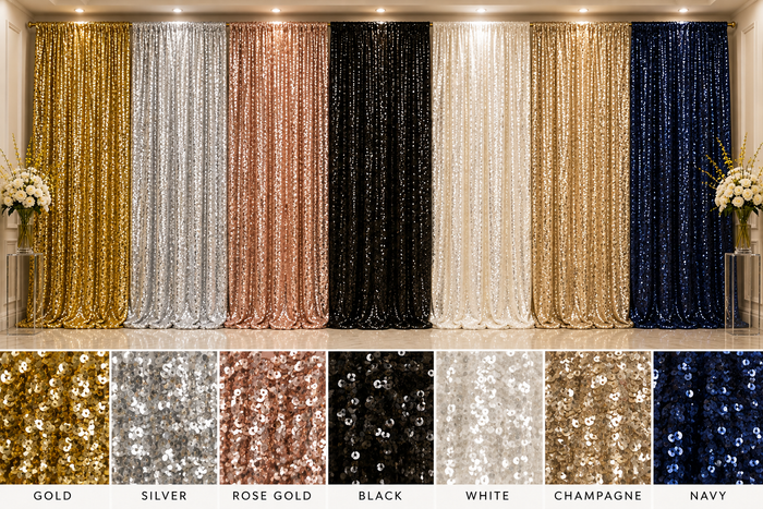 Gatsby Sequin Event Drapery Panels All-Over Sewn Sequins in Multiple Colors