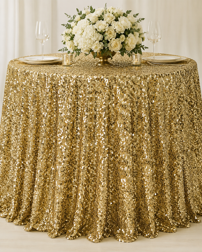 Gatsby Sequin Table Linens & Tablecloths All-Over Sewn Sequins Multiple Colors