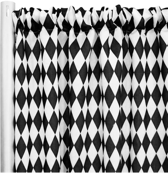 Harlequin Lamour Satin Event Drapery Panels White & Black Harlequin Curtains