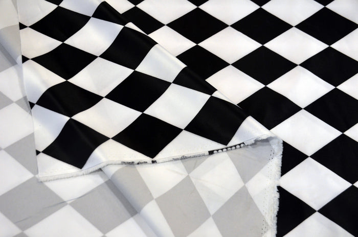 Harlequin Lamour Satin Event Drapery Panels White & Black Harlequin Curtains