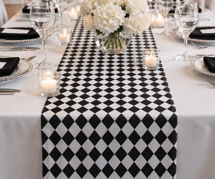 Harlequin Lamour Satin Table Runners White & Black 19" x 108" Size
