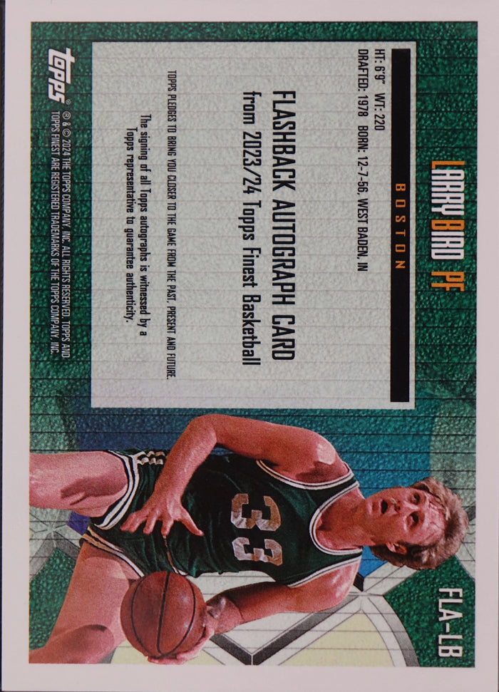 Larry Bird 2024-25 Topps Chrome Finest Flashback /25 Refractor Auto ssp