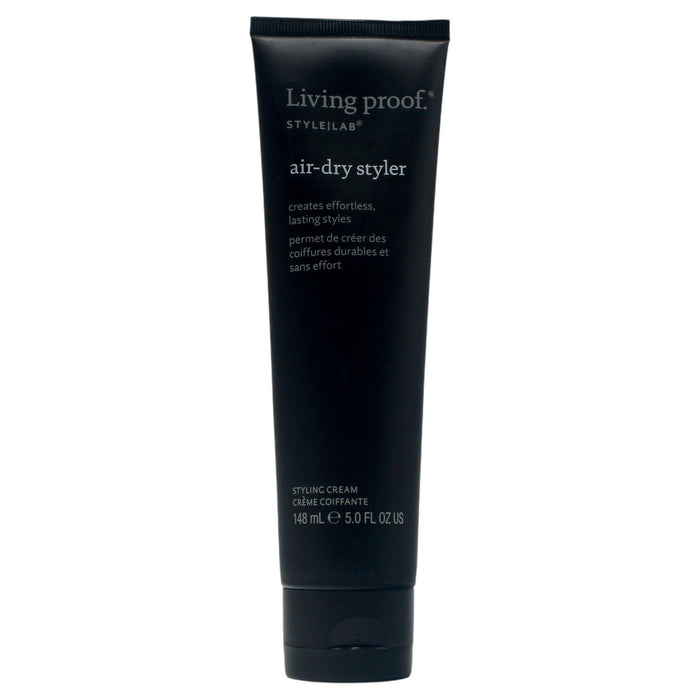 Living Proof hair product tube on a white background air dry styler