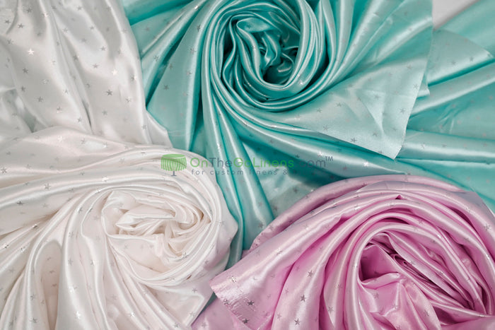 Mini Star Charmeuse Satin Table Runners | Star Satin Table Runner | White, Pink, Blue |