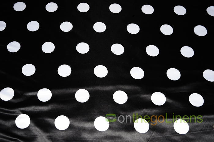 Polka Dot Lamour Satin Print Event Drapery Panels | Polka Dot Satin Curtains | White Black |