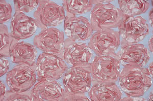 Rosette Satin Bordeaux Event Drapery Panels | Rosette Satin Flower on Mesh Background Curtains | Multiple Colors |