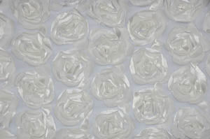 Rosette Satin Bordeaux Event Drapery Panels | Rosette Satin Flower on Mesh Background Curtains | Multiple Colors |