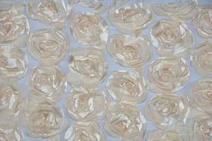 Rosette Satin Bordeaux Event Drapery Panels | Rosette Satin Flower on Mesh Background Curtains | Multiple Colors |