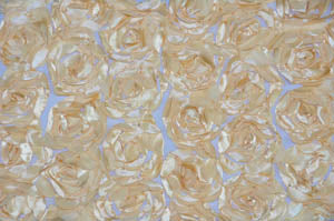 Rosette Satin Bordeaux Event Drapery Panels | Rosette Satin Flower on Mesh Background Curtains | Multiple Colors |