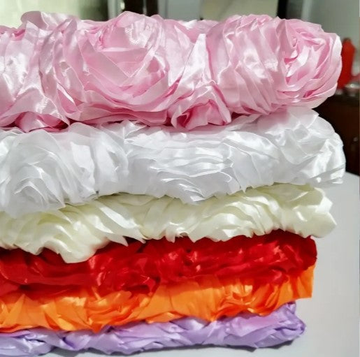 Rosette Satin Fabric Table Linens | 3d Rose Satin Tablecloths | Multiple Colors |