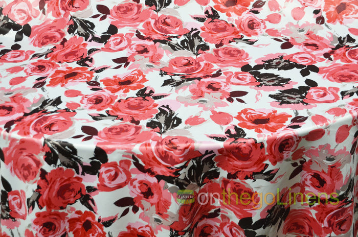 Rosewood Satin Print Event Drapery Panels | Floral Satin Print Curtains | 100% Polyester |