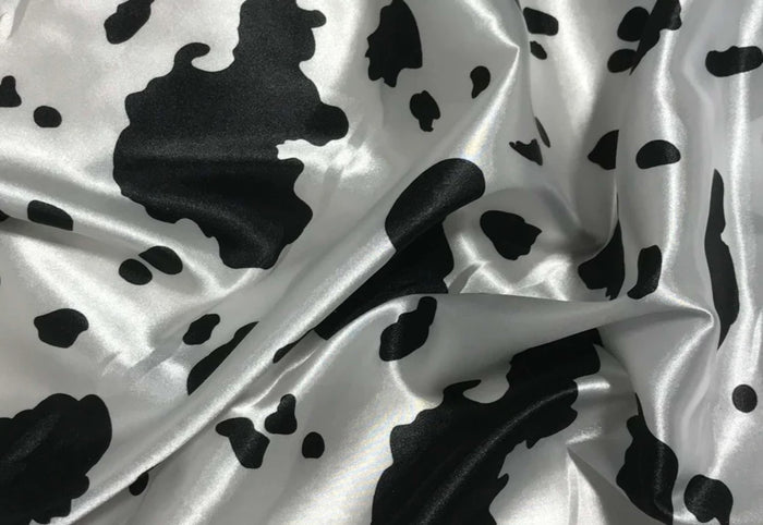 Silky Soft Charmeuse Cow Event Drapery Panels | White Black Cow Print Curtains |