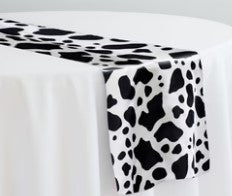 Silky Soft Charmeuse Cow Table Runners | White Black Satin Cow Table Runners |